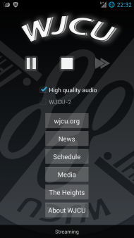 A screenshot of WJCU for Android